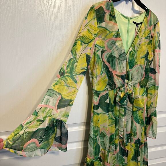 NWT Alex Marie Green Leaf Print Long Sleeve Dress sz 8 - Picture 3 of 5